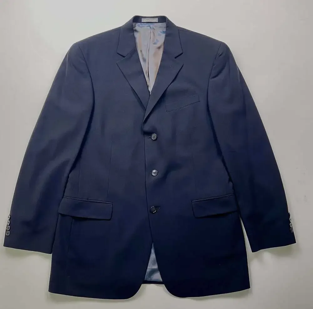 Oscar de la Renta Profile Black 3-Button Wool Sport Coat Blazer Size 44L